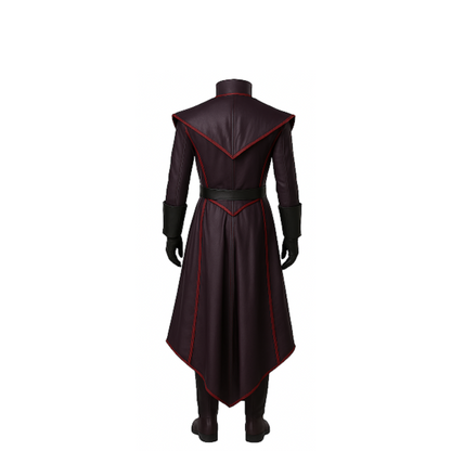 Gothic Maroon Leather-Look Trench Coat: Red Trim Vampire Costume