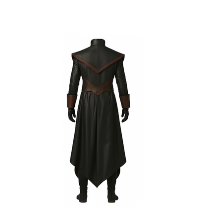 Black Leather Medieval Trench Coat: Gothic LARP Cosplay Costume