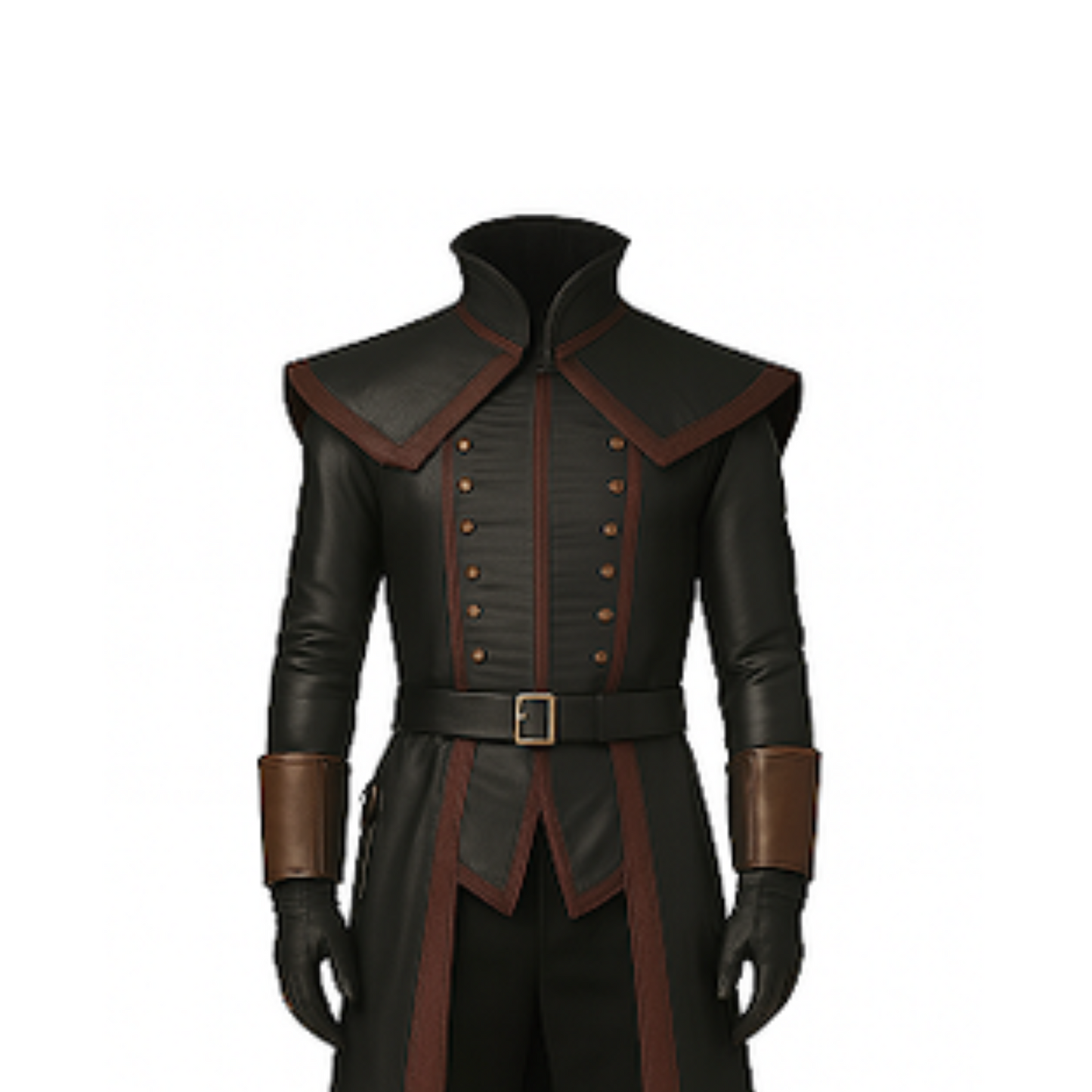 Black Leather Medieval Trench Coat: Gothic LARP Cosplay Costume