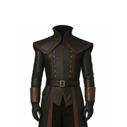 Black Leather Medieval Trench Coat: Gothic LARP Cosplay Costume