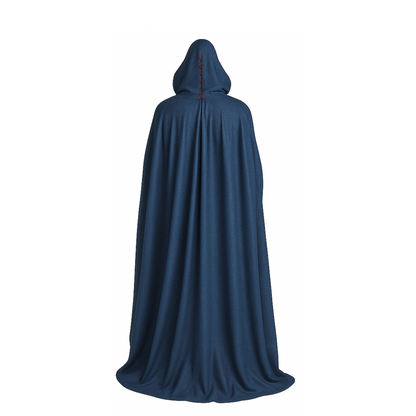 The Duskweaver – Handmade Leather Blue Hooded Cloak with Vest - Medieval Fantasy Costume for LARP, Cosplay, Renaissance Faire, Halloween