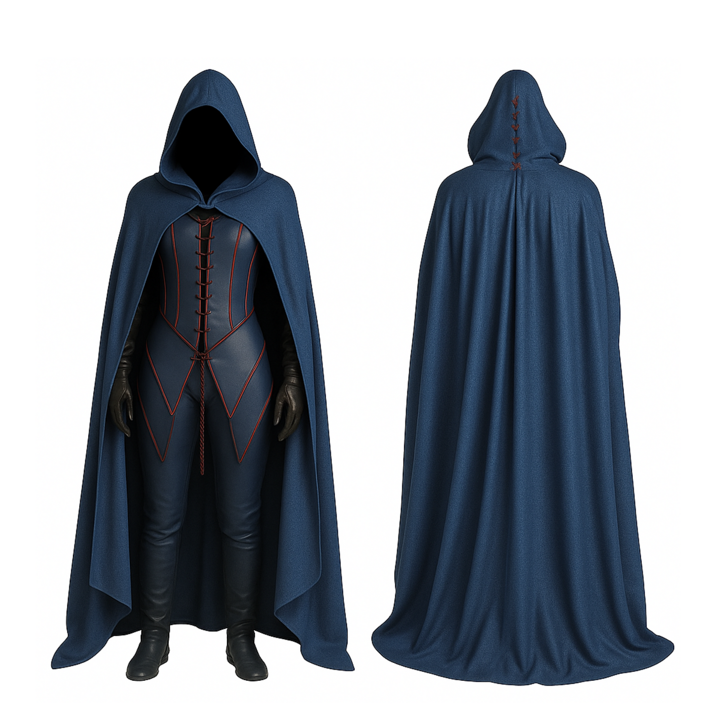 The Duskweaver – Handmade Leather Blue Hooded Cloak with Vest - Medieval Fantasy Costume for LARP, Cosplay, Renaissance Faire, Halloween