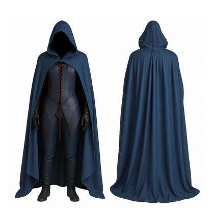 The Duskweaver – Handmade Leather Blue Hooded Cloak with Vest - Medieval Fantasy Costume for LARP, Cosplay, Renaissance Faire, Halloween
