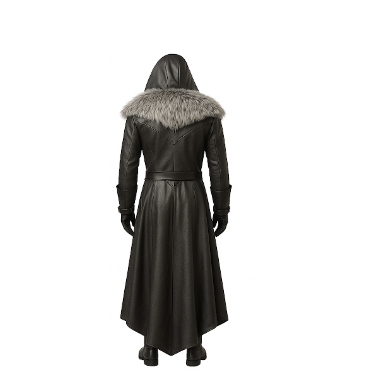 Medieval Fur Hooded Leather Trench Coat: Gothic LARP Cosplay Jacket