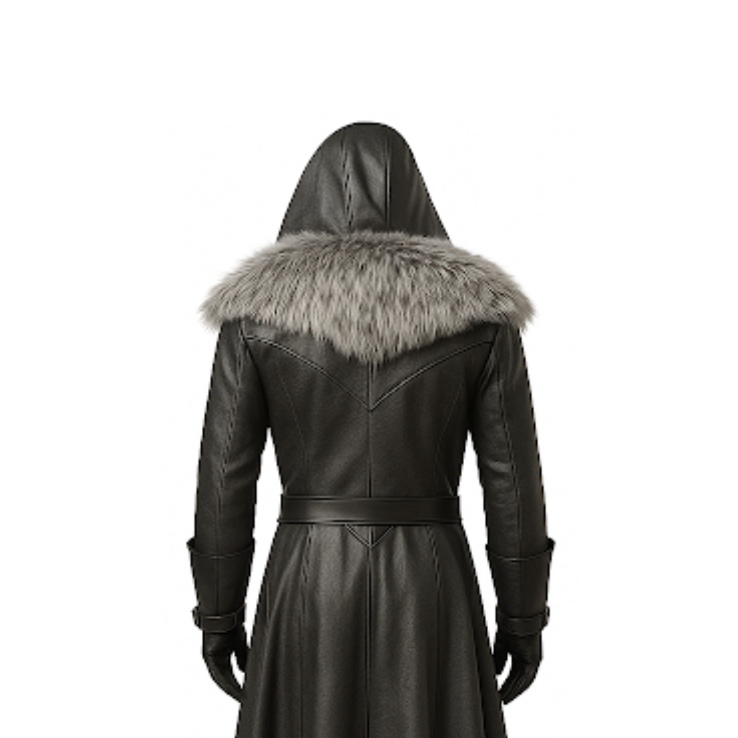 Medieval Fur Hooded Leather Trench Coat: Gothic LARP Cosplay Jacket