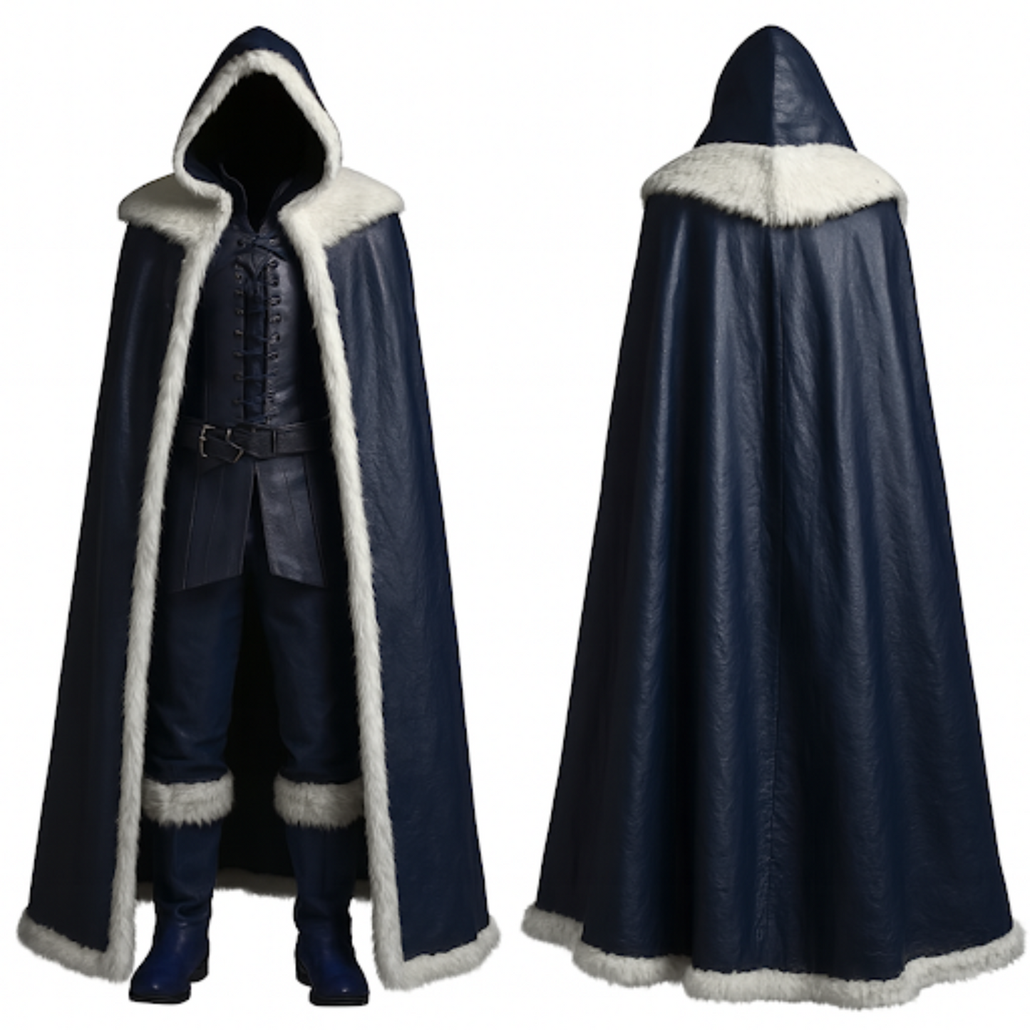 The Northern Frost Walker - Viking Winter Fur Cloak Costume - Blue Hooded Medieval Ranger LARP & Fantasy Cosplay, Halloween Outfit