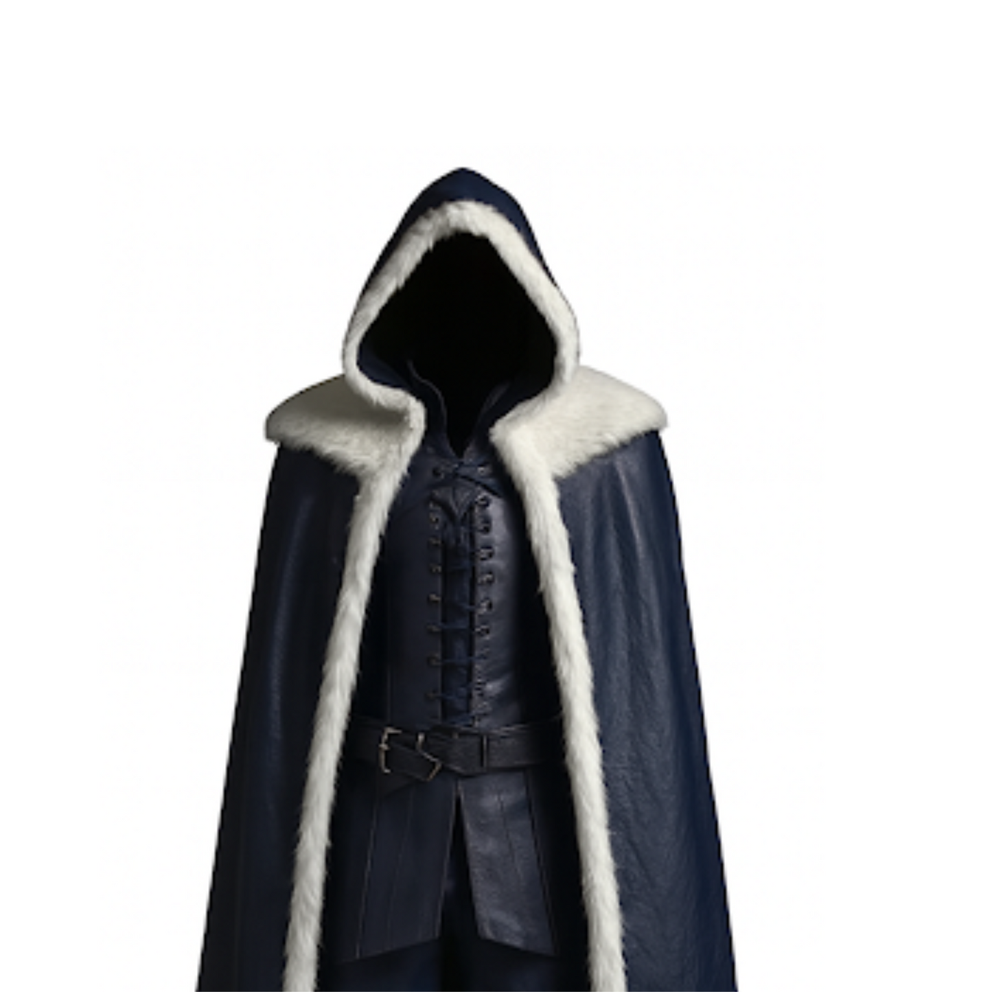 The Northern Frost Walker - Viking Winter Fur Cloak Costume - Blue Hooded Medieval Ranger LARP & Fantasy Cosplay, Halloween Outfit