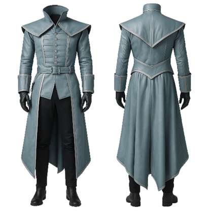Medieval Leather Trench Coat: Gothic High Collar, LARP Cosplay