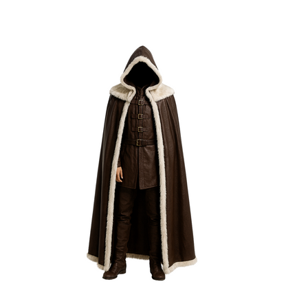The Winter Forager – Brown Viking Cloak with Fur - Medieval Ranger Costume, Hooded Cape, Fantasy LARP & Cosplay Outfit, Renaissance Faire