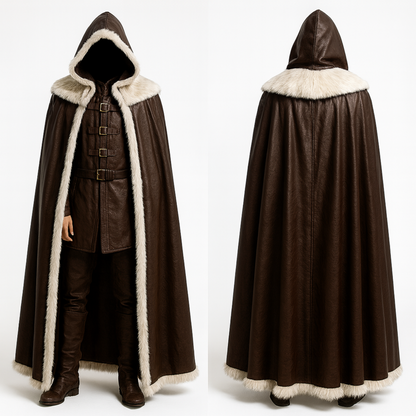 The Winter Forager – Brown Viking Cloak with Fur - Medieval Ranger Costume, Hooded Cape, Fantasy LARP & Cosplay Outfit, Renaissance Faire