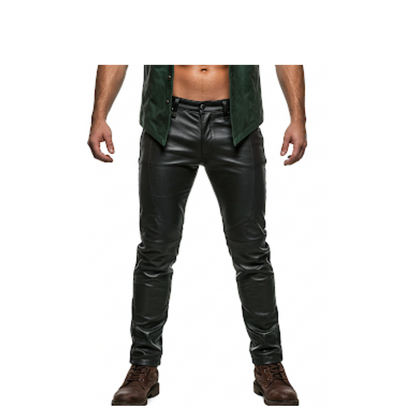 Dark Green Leather Viking Vest with Fur Collar - LARP Cosplay