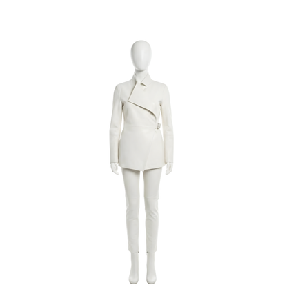 Women's Leather Suit – Asymmetrical Jacket & Slim Pants, Avant Garde Fashion